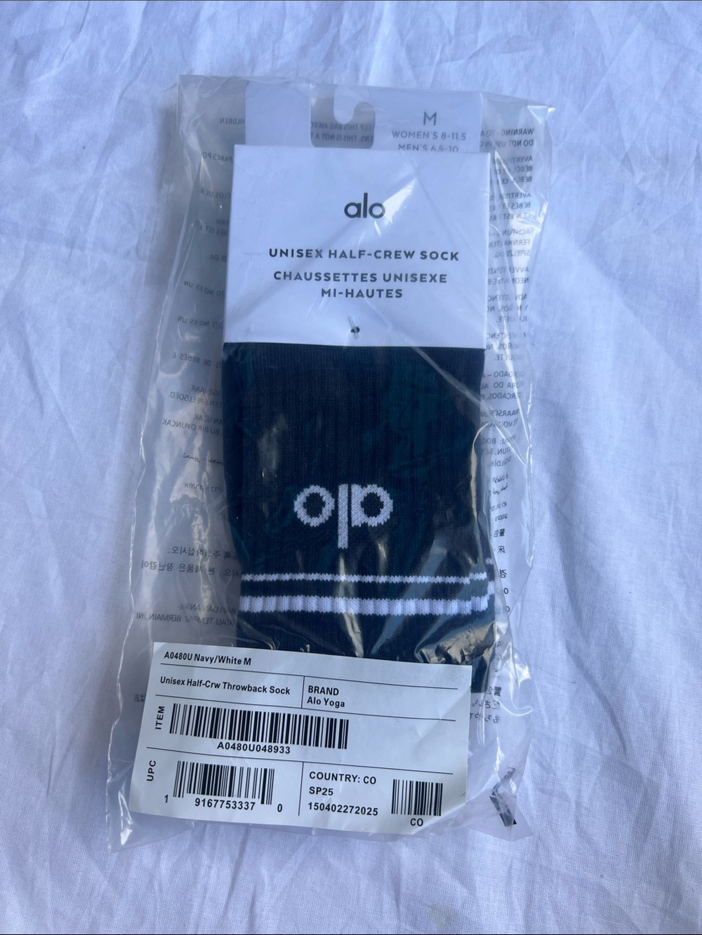 ALO Yoga Unisex Navy/White Half-Crew Socks